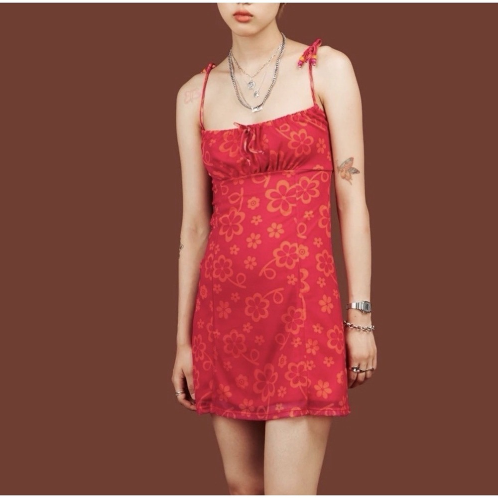 Unif Size S Nani Dress Groovy Floral Hot Pink Mini Milkmaid Bust Retro Slip